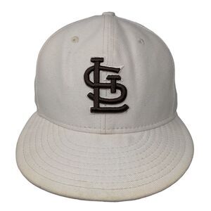 New Era Men's 59Fifty Mens Fitted Hat Cream SZ 7 1/2 60CM Saint Louis Cardinals